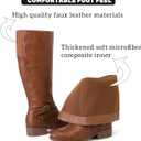 Women's Slouchy Knee High Boots Low Heel Comfort Round Toe Tall Calf Flat Riding Combat Boots for Women. (8.5, Tan Pu 113)