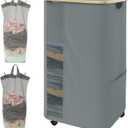 Rolling Laundry Hamper with Lid & Wheels, 110L Slim Double Grey Laundry Hamper 2 Section, Narrow Large Laundrys Hampers with Removable Bags&Breathable Mesh, Dirty Clothes Hampers for Bedroom