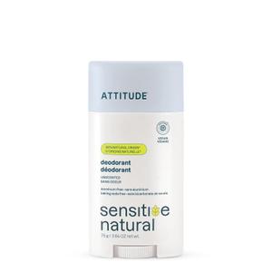 ATTITUDE Deodorant for Sensitive Skin, Aluminum Free & Baking Soda Free, Gentle & Vegan, Long-Lasting Odor Protection, Unscented, 2.64 Oz