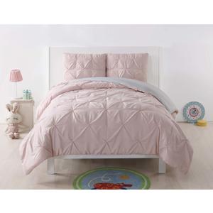 My World Pleated Solid Duvet Sets Blush and Silver Grey Polyester 2-Piece Twin XL Duvet Set, Solid Color Themed, for Kids, OEKO-TEX Certified