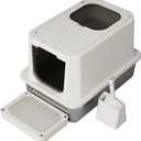 RIZZARI Stainless Steel Cat Box: Beige Leak-Proof Large Enclosed Litter Pan Indoor Odorless Tray for Multiple Cats - Teflon Non-Stick Coating - for Cats Under 20 lbs - Ideal for Laundry Room Balcony