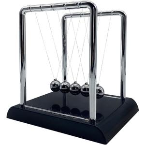 Newtons Cradle Balance Balls, Swinging Balls with Black Base, Science Physics Accessories for Adults, Calm Down Fidgets Kit, Desk Ornament for Stress Relief, Office Home Decoration (Black) (Medium - 5 Balls)