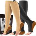 cerpite Zipper Compression Socks - 2 Pairs Open Toe Compression Stockings for Men Women 15-20mmHg,Suit for Running, Sport