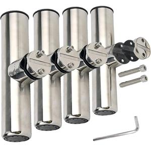 Amarine Made 4pcs Rod Holders, Stainless Clamp on Fishing Rod Holder with Rubber Padding for Rails 7/8" to 1"
