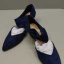 Coutgo Womens Low Kitten Heel Dress Shoes Pointed Toe Slip on Ankle Strap Cutout Elegant Party Wedding Pumps (6.5, Navy)