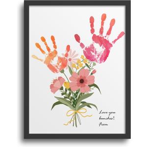 TwoDays Flower Bouquet Handprint Art Craft DIY Kit, Unique Gifts for Mom from Daughter or Son for Mother's Day Birthday Christmas, Gift for Grandma. (Floral-1, Black)