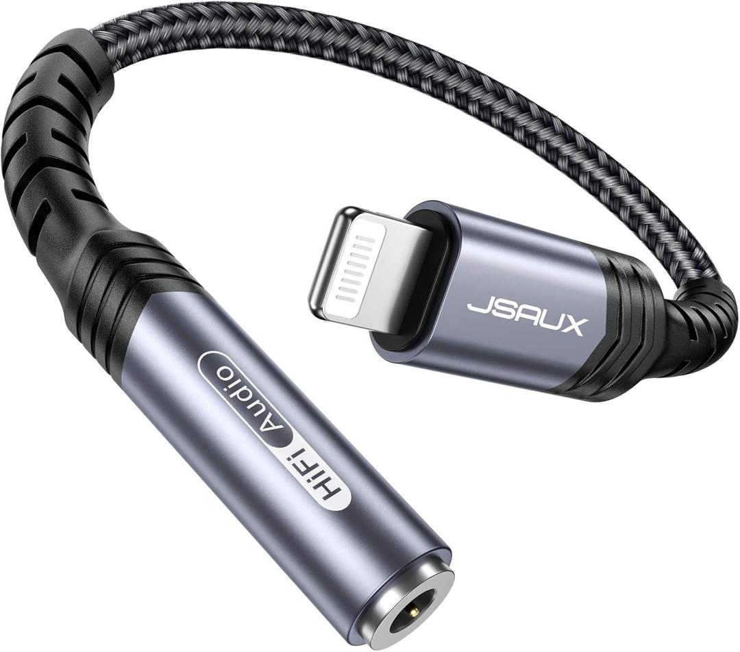 JSAUX Lightning to 3.5mm Adapter - Apple MFi Certified iPhone Aux Adapter, Compatible with iPhone 14/14 Pro/13/13 Pro/12/12 Pro/11/11 Pro/SE/X/XR/XS/8 Grey