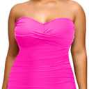 Aqua Eve Plus Size Tankini Top Only Bandeau Swim Top Strapless Swimsuit Top Twist Front Bathing Suit Top No Bottom (18 Plus, Hot Pink)