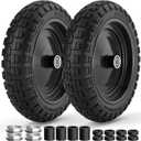 RONPOW 4.00-6 Flat Free Tire and Wheel, 13 Inch Solid Garden Wheelbarrow Tires, 300Lbs with 5/8" & 3/4" Axle Hole, 1"-3.5" Hub for Garden Cart, Wheelbarrow, Hand Truck, for Home Farm, 2Pcs Black