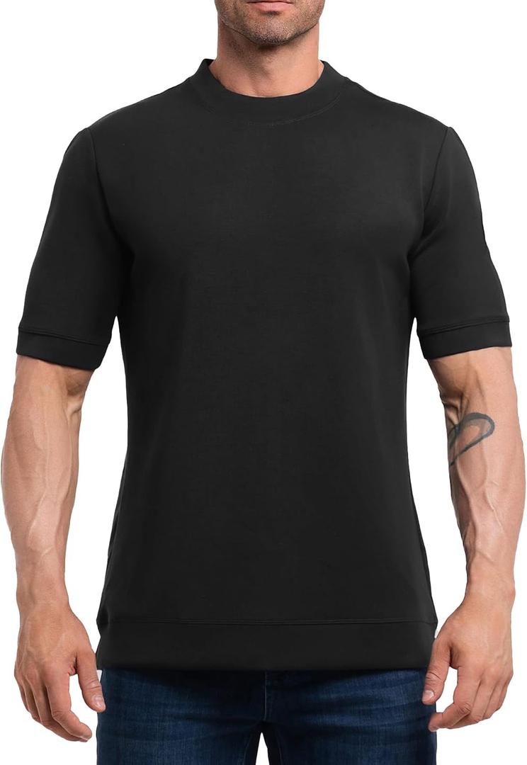 Fioboc Mens T-Shirts - Modal Short Sleeve Crew Neck Tee Plain Novelty T Shirt for Men (Black, L)