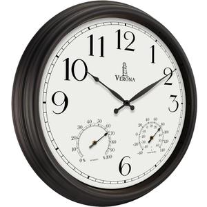 24 inch Outdoor Clocks for Patio Large Waterproof with Thermometer - Black Outdoor Wall Clock with Temperature and Humidity Combo - Weatherproof, Accurate & Easy to Read for Pool, Garden & Home Decor