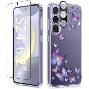 GVIEWIN Compatible with Samsung Galaxy S24 Case Floral, with Screen & Camera Lens Protector, Hard PC&TPU Bumper Clear Shockproof Protective for Galaxy S24 Phone Case Women 6.2"(Alluring Butterfly) GVIEWIN Compatible with Samsung Galaxy S24 Case Floral, with Screen & Camera Lens Protector, Hard PC&TPU Bumper Clear Shockproof Protective for Galaxy S24 Phone Case Women 6.2"(Alluring Butterfly)