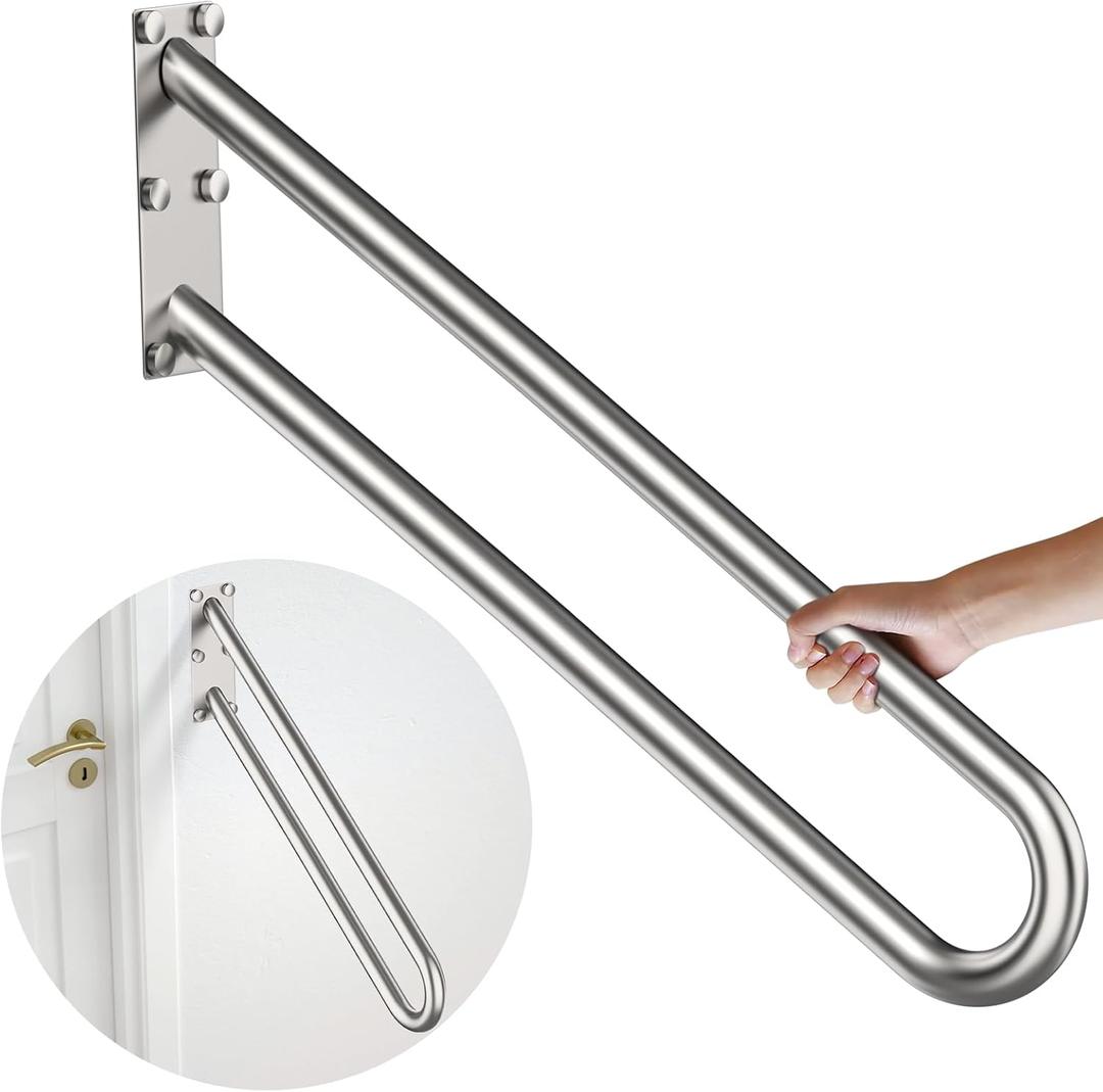 28 Inch U Shaped Handrail for 1-5 Steps - 1.25" Tube, ZUEXT Satin Brushed Nickel Stainless Steel Safety Grab Bar,Wall Mounted Handicap Hand Railing for Outdoor Garage Entry Interior Exterior Stairway