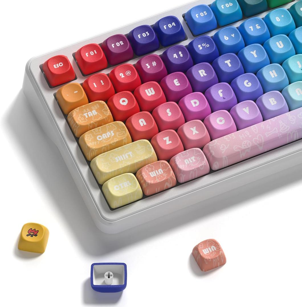 MOA Profile PBT Keycaps, 131 Keys Dye-Sublimation Custom Keyboard Keycaps Cute Rainbow Key caps for Cherry Gateron MX Swithes Mechanical Keyboards