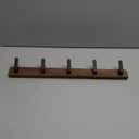 Walnut Wood Wall Mounted Coat Rack with 5 Black Hooks, Adhesive Mounted Entryway Hooks, Modern Natural Wooden Pegs for Hanging Coat Clothes Hat Bag Purse Key and Towel