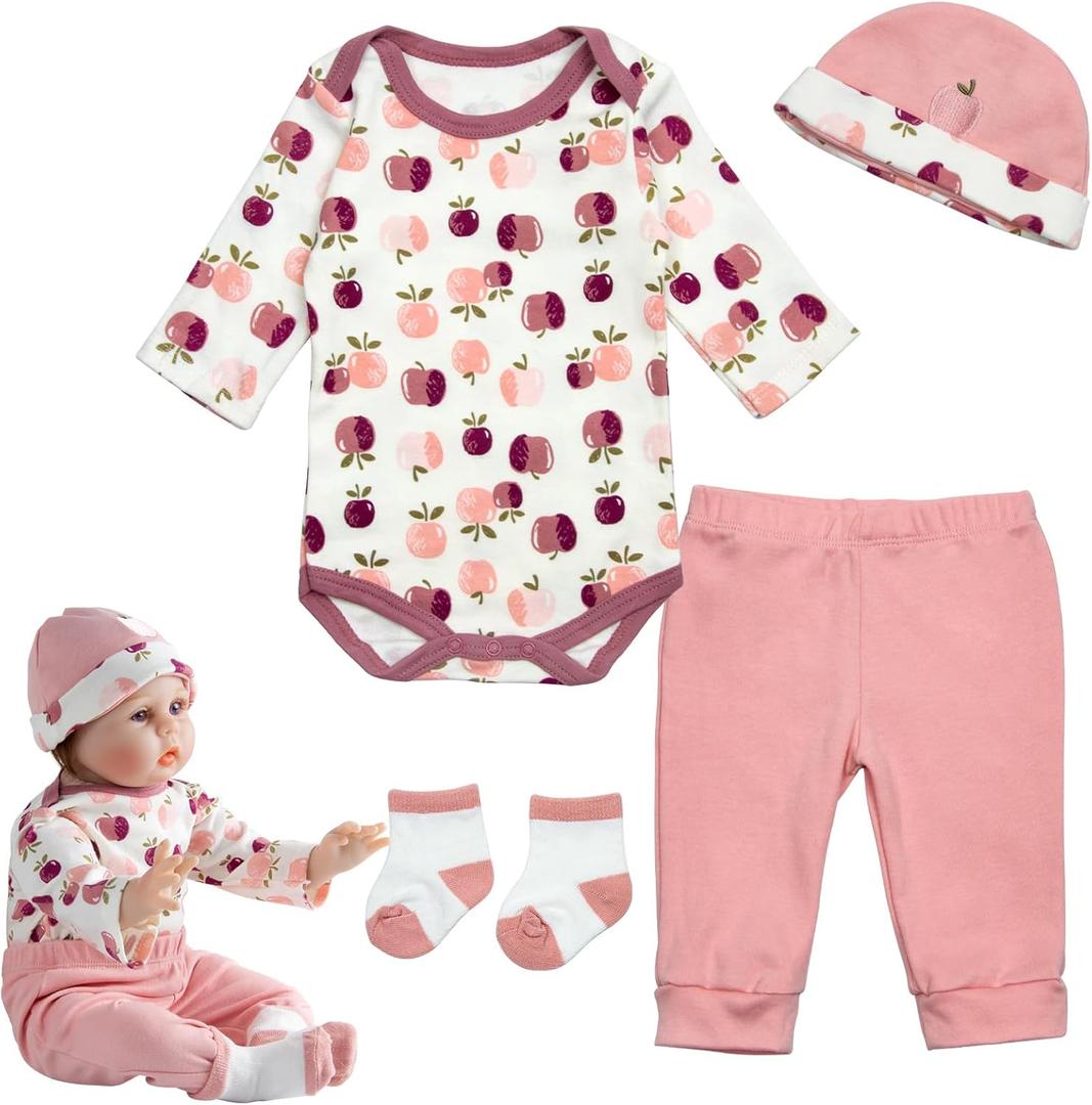 Reborn Baby Doll Clothes Girl Outfit Accessories for 17-22 Inch Reborn Dolls Baby Girl Doll Clothes 4pcs Set