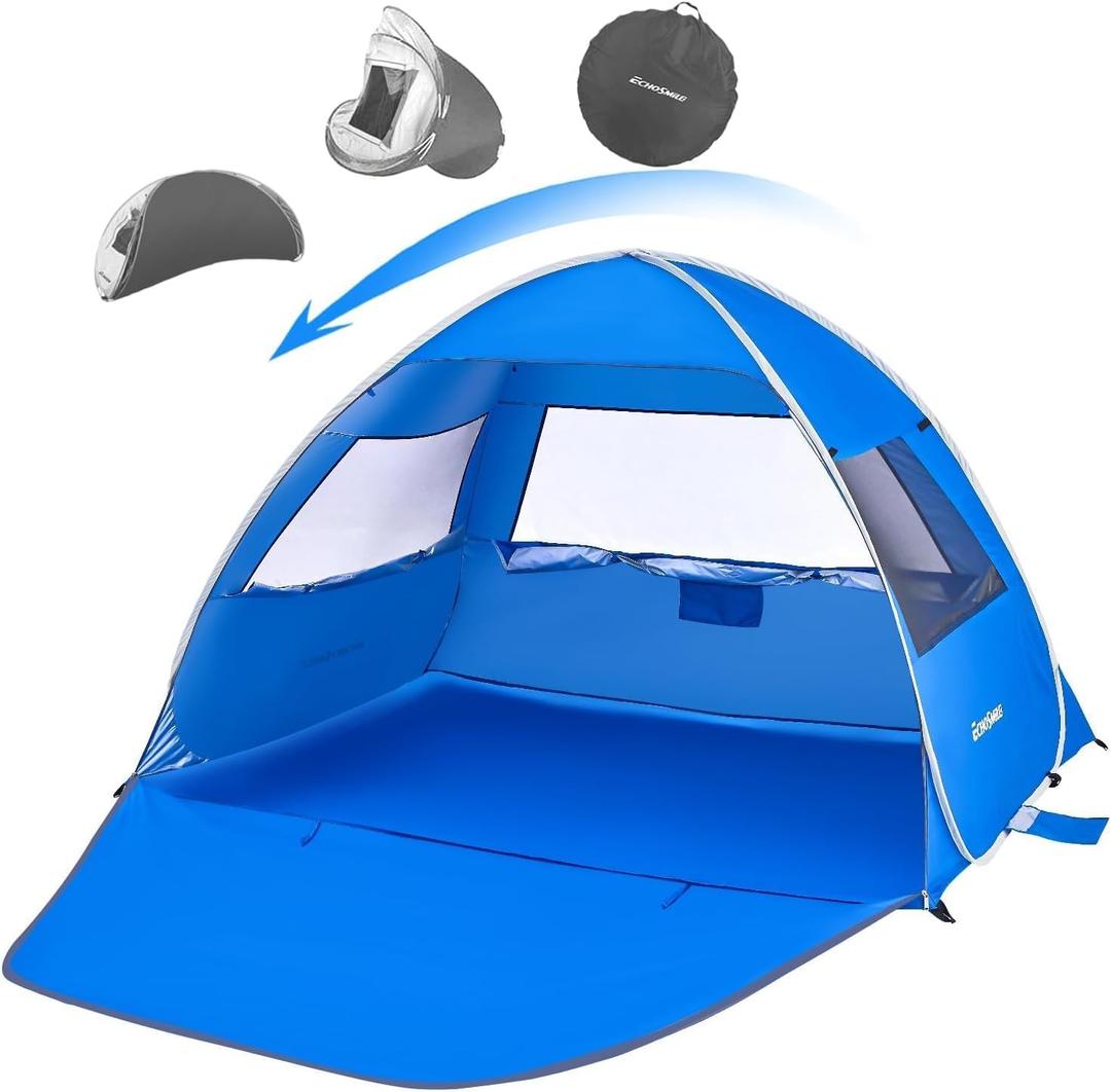 EchoSmile Pop Up Tent for 4 Person Family, Beach Tent Sun Shelter with UPF 50+ UV Protection & Waterproof, Lightweight & Easy Automatic Setup Portable Cabana for Outdoor Travel (Dark Blue)