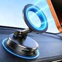 Black Magnetic Phone Holder for Car, Vacuum Suction & 3000gf Magnet, 360 Adjustable Dashboard Mount, Compatible with iPhone & Android