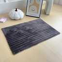 Gray Faux Fur Striped Plush Area Rug for Bedroom Living Room Sofa,3'x5' Fluffy Shaggy Rectangular Square Rug for Kids Teen Girls Room,Furry Carpet Rug for Nursery Baby Room (Grey)