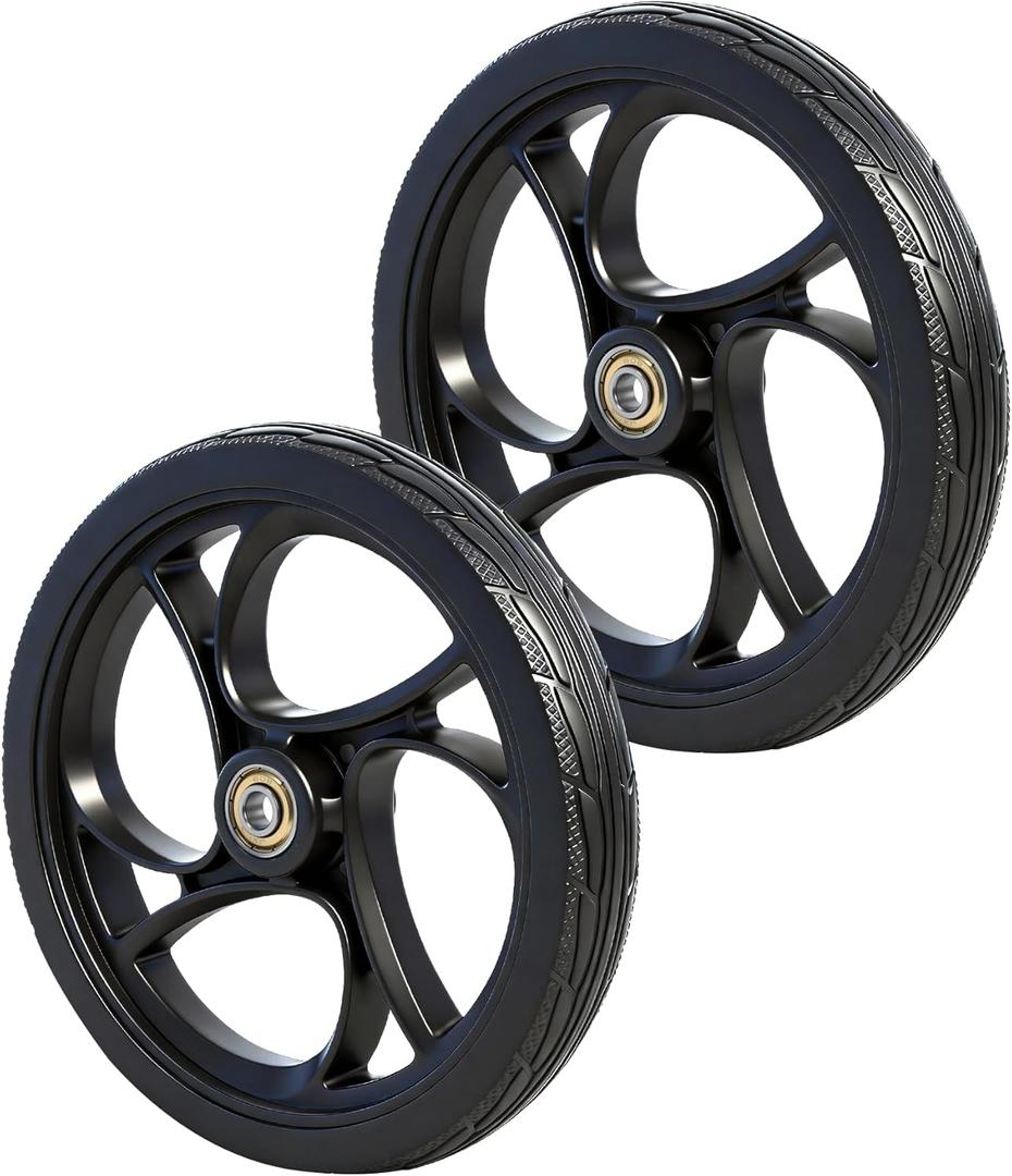 BlessReach 2PCS 8 Inch Walker Wheel, 5/16" (8 mm) Bearing Solid Replacement Wheels for,RollingWalker (8 Inch) (8mm) (Black)