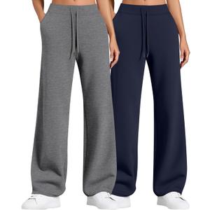 2 Pack Women Sweatpants Drawstring Waist Loose Yoga Baggy Joggers Casual Wide Leg Pants with Pockets (Small, Navy Blue, Dark Gray)