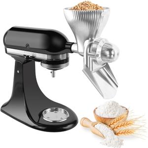 Grain Mill Attachment for KitchenAid Stand Mixer, All Metal 12 Levels Flour Grinder for Kitchenaid Accessories, Home Grain Mill for Wheat, Corn, Oats, Buckwheat, Millet, Low-Oil Grains (Pouring Chute)