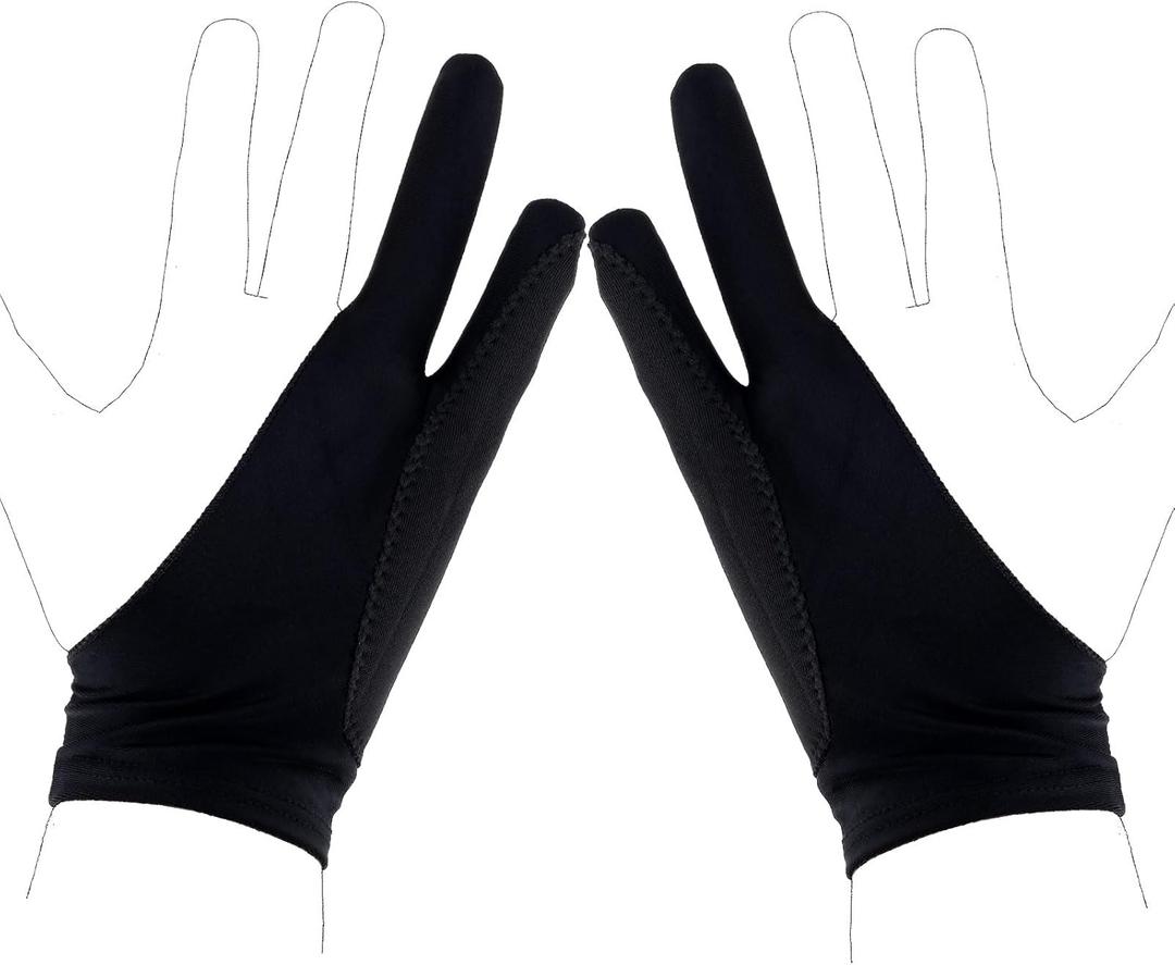 Two-Finger Artist Glove for iPad & Drawing Tablet, 7.09x2.76in Art Gloves Black Digital Drawing Palm Rejection Glove for Right Hand and Left Hand, Sketching, Inking & Graphic Art Accessories (Small)