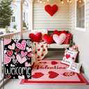 Valentines Day Welcome Garden Flag 12x18 Inch Double Sided Mini Flags, Cute Pink and Red HeartsTasteful Yard Sign for Front Porch, Lawn, Yard, Outdoor Decor DF965