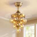 Siljoy 23.6" Gold Ceiling, Gold Fandelier Ceiling Fans with Light, Modern Retractable Ceiling Fan with Lights, 10-Light Glass Bubble Chandelier Fan Remote Control for Bedroom Nursery Living Room