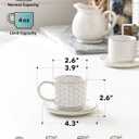 LE TAUCI 4 oz Stackable Espresso Cups with Saucers and Stand, Set of 4, Ceramic Coffee Cup Set for Double Shot, Macchiato, Lungo, Ristretto, Microwave & Oven Safe - Embossed White