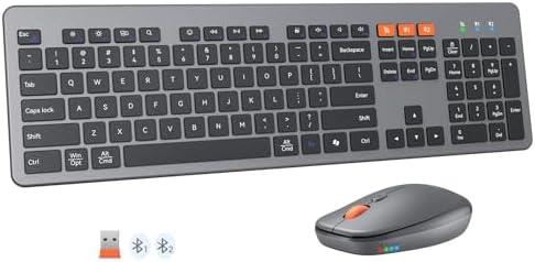 MEETION Wireless Keyboard and Mouse, Ultra Slim Multi-Device Bluetooth Keyboard Mouse, Low-Profile Full Size Keyboard, 1200-3200 DPI Mice, for Computer PC Laptop Tablet iPad, Windows/Mac/iOS