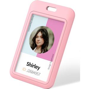 Uniclife 1 Pack Sliding ID Badge Holder Pink Hard Vertical Plastic Card Case Protector Pouch with Clear Window for Office School ID Credit Cards Proximity Key Cards Drivers Licenses and Passes