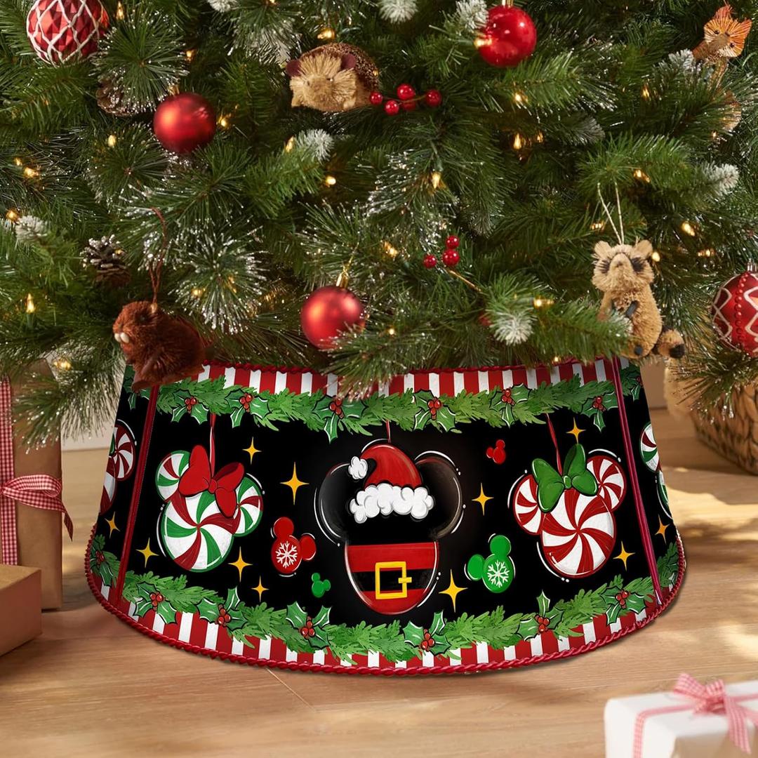 Metal Christmas Tree Collar, Tree Ring Holiday Decor 29 Inch Diameter for Large Xmas Tree 7-9 Ft, Winter Peppermint Candy Artificial Tree Skirt Home Indoor Outdoor Decoration