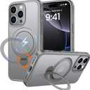 360 Rotatable Magnetic Stand for iPhone 16 pro Case Compatible with Magnetic 16FT Military Drop Protection, Anti-Scratch/Fingerprint Shockproof iPhone 16 pro Phone Case(Matte-Grey)