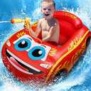 HopeRock Kids Pool Float with Water Gun  Inflatable Rideon Swimming Toy for Boys Aged 38, Summer Fun (Red)