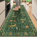DUKINO 2.6x8 Rug for Hallway, Washable Kitchen Runner Rug with Non Slip Backing, Soft Low Pile Vintage Animal Runner for Bedroom, Kitchen, Hallway, Entryway, Laundry, Green