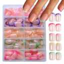 240Pcs French Tip Press On Nails Short Square Fake Nails Press Ons Set Full Cover Acrylic Glue on Nails Reusable Glossy Artificial Nail Kit False Nails for Women Girls Manicure 12 Color