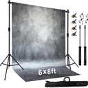 2-in-1 Portable Photo Backdrop Kit with 6x8ft Abstract Background - Includes 6.5x6.5 ft Adjustable Stand, 8 Clamps & Storage Bag(Grey,6x8ft)