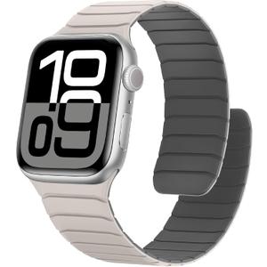 Magnetic Silicone Bands Compatible with Apple Watch 42mm(Series 11/10) 41mm 40mm 38mm, Sport Wristband for Men Women Compatible with iWatch SE Series 11 10 9 8 7 6 5 4 3, Starlight-Grey