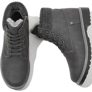 POVOGER Womens Black Ankle Boots White Winter Boots Fuzzy Boots Combat Boots Snow Booties with Side Zipper(Dark Grey,US09) (Gray)