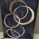 iKNOW FOTO Set of 3 Modern Abstract Blue and Silver Circle Canvas Prints Contemporary Artwork Painting for Bedroom and Bathroom Stretched Canvas Ready to Hang Each Panel 12x16 inches