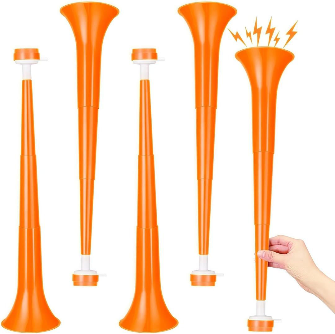 4 Pcs Collapsible Stadium Horn, 21 Inch, Plastic Vuvuzela Trumpet Noisemakers for Sports Events, Carnivals, Parties, Orange