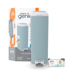 Diaper Genie Platinum Pail (Glacial Blue) is Made in Durable Stainless Steel and Includes 1 Easy Roll Refill with 18 Bags that can Last up to 5 Months.