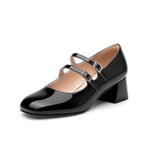 Women's Mary Jane Shoes - Classic Retro Work Shoes with Thick & Mid Heels, Comfortable Office Pumps with Buckle Strap, Vintage Dress Shoes Size 9