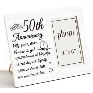 50th Anniversary Picture Frame, 50th Anniversary Wedding Gifts for Parents Couple, Fifty Years Down Photo Frame for 4 x 6 Inch Photo