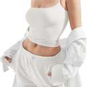 SUUKSESS Women Double Line Square Neck Tank Top Summer Y2K Going Out Basic Cami Shirt (White, S)
