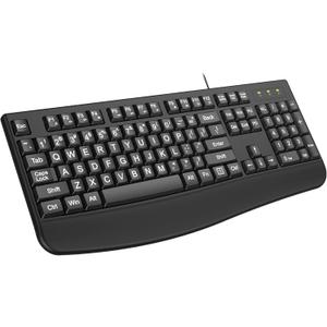QUASIO Large Print Ergonomic Keyboard, Full Size Keyboard with Wrist Rest, Silent Wired USB Computer Keyboard Oversized Letter Keys 4X Larger Easy to See & Type for Laptop, PC, Windows, Desktop