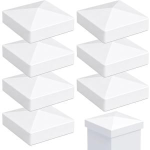 RECTOO 4x4 Vinyl Post Caps White (Actual 4.00" Internal Size - NOT for Wood Posts), Pyramid Top Toppers for Fences, Decks & Mailboxes, Weatherproof PVC Post Protector (8 Pack)