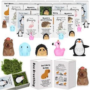 Cinnvoice 25 Set Bulk Gifts for Mothers Day Teacher Appreciation Gifts Nurse Week Employee Coworker Graduation Emotional Support Cute Resin Mini Ornaments Desk Pets Thank You Card Box (Penguin)