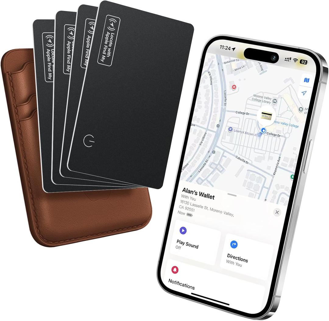 Ultra Slim Air Card Tag: 2026 MFi Certified Wallet Smart Tracker Card - Compatible with Apple Find My Wallets Finder Tracking Cards Tags (4 Pack Black)